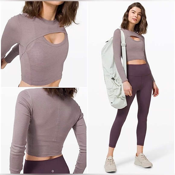 lululemon athletica Tops - Pristine Lululemon Better Best Long Sleeve Crop Tee Shirt in Lunar Rock Size 6